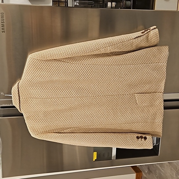💕ANINE BING💕 Tweed Double Breasted Fishbone Blazer ~ Tan & Cream XL - Picture 14 of 16